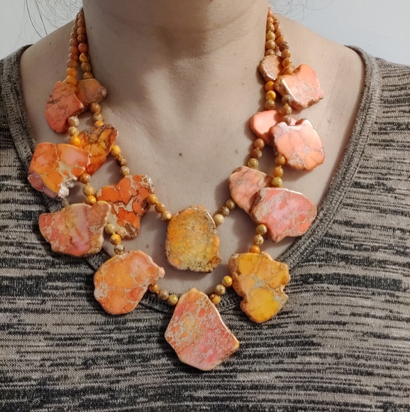 Designer Lucas Lameth orange sea sediment jasper and silver 925 necklace - Picture 3 of 11